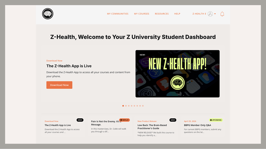 Z-Health's learner dashboard